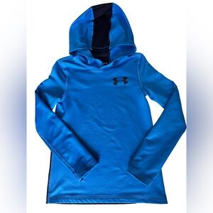 Under Armour ColdGear Blue Hooded Shirt Hoodie Youth Boy's Small Colorblock EUC